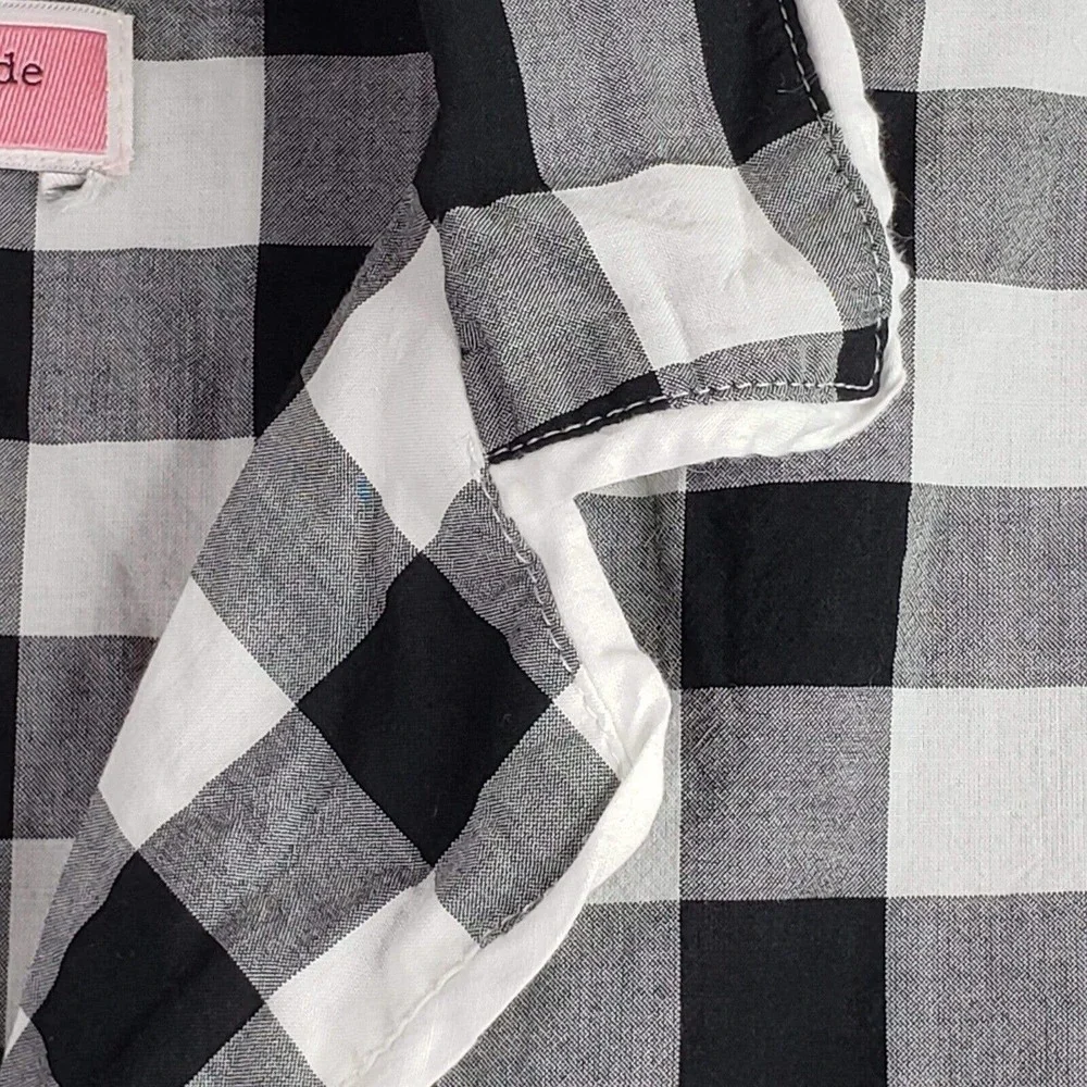 Kate Spade Womens Top Large Gingham Button Down Shirt Cotton Short Sleeve